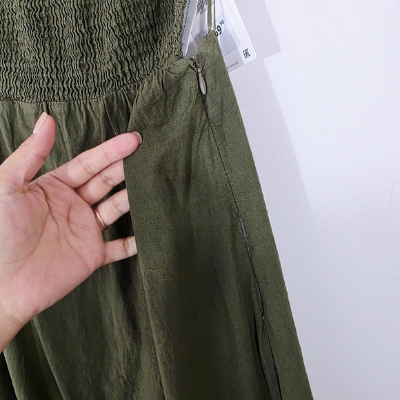 Zara Linen Blend Strapless Smocked Green Maxi Dress Size Small NWT - Picture 6 of 12